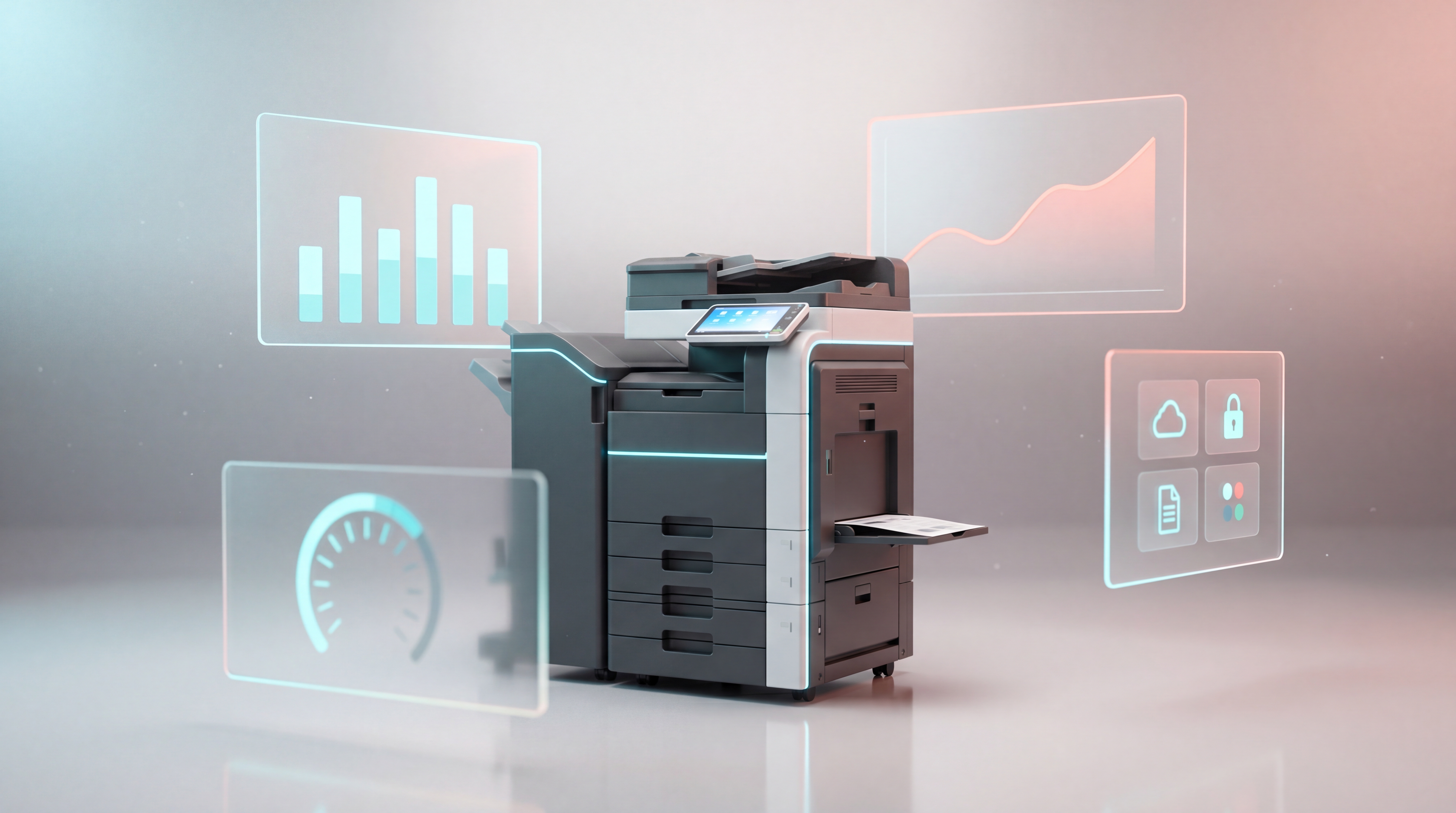 Equipos multifunción Force Importaciones instalados en oficina con monitoreo de uso.